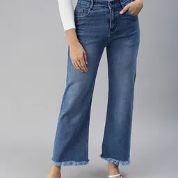 SHOWOFF Women Blue Wide Leg High-Rise Light Fade Stretchable Jeans-picture-7
