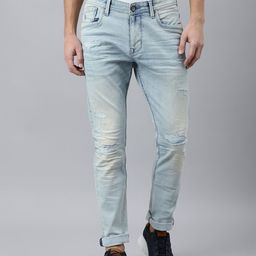 Woodland Men Blue Mildly Distressed Heavy Fade Stretchable Jeans-image-59