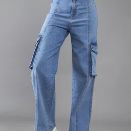DOLCE CRUDO Women Wide Leg High-Rise Slash Knee Stretchable Jeans-image-41