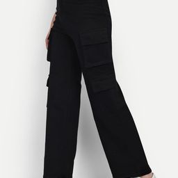 BROADSTAR Women Smart Wide Leg High-Rise Stretchable Cargo Jeans-image-75