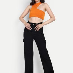 BROADSTAR Women Smart Wide Leg High-Rise Stretchable Cargo Jeans-image-88