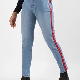 Campus Sutra Women Smart Slim Fit Side Stripes Heavy Fade Cotton Stretchable Jeans-image-98
