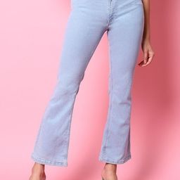 Freehand by The Indian Garage Co Women Blue Bootcut Stretchable Clean Look Cropped Jeans-image-57