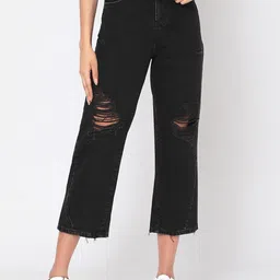 SPYKAR Women Black Relaxed Fit Mildly Distressed Pure Cotton Jeans-picture-13