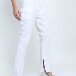 Tokyo Talkies Women White Slim Fit Slits Cotton Jeans-image-95