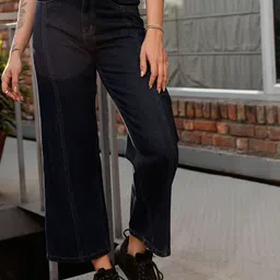 STREET 9 Women Blue Jean Wide Leg High-Rise Dark Shade Pure Cotton Jeans-image-38