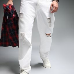 High Star Men 90's Straight Fit Mid-Rise Mildly Distressed Cotton Jeans-image-78