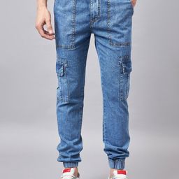 STUDIO NEXX Men Cargo Style Lightweight Pure Cotton Denim Joggers-image-47