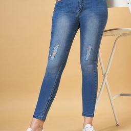 YU by Pantaloons Women Blue Mid-Rise Skinny Fit Low Distress Heavy Fade Stretchable Jeans-picture-11