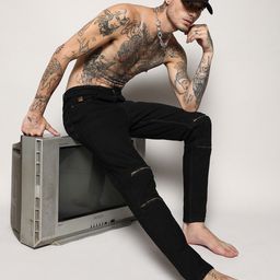 Campus Sutra Men Black Smart Slim Fit Slash Knee Stretchable Jeans-image-63