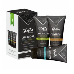 Globus naturals Activated Set of Charcoal Deep Cleanse Face Scrub-Wash & PeelOff Mask 300g-50