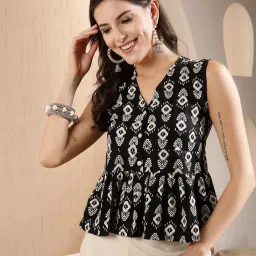 Casual Sleeveless Geometric Print Women Black Top-image-10