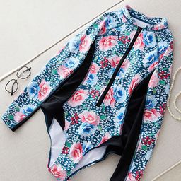 LULU & SKY Floral Printed Medium Coverage Zip-Up Swimsuit-image-1