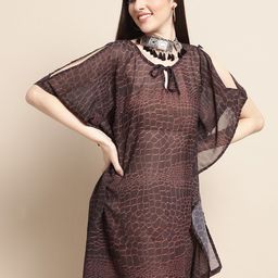 Claura Abstract Printed Swimwear Cover Up Kaftan Top-image-12
