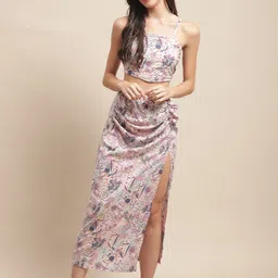 Claura Floral Printed Top & Skirt Swimwear Set-image-86