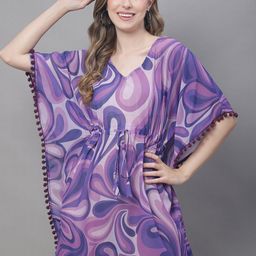 Claura Purple Tie and Dye Swimwear Cover Up kaftan Dress-picture-23