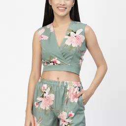 EROTISSCH Green Floral Printed Relaxed-Fit Swimwear Set-image-72
