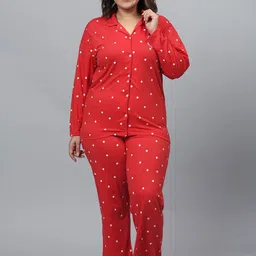 Instafab Plus Women Red & White Printed Night suit-image-32