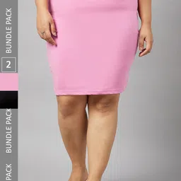Curves By ZeroKaata Pack Of 2 Assorted Seamless Skirt Shapewear CZSKTBLKPNK56-picture-44