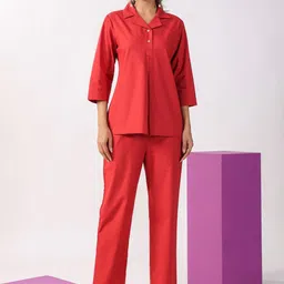 JISORA Lapel Collar Pure Cotton Night suits-image-71