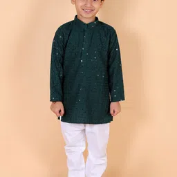 BAESD Boys Embroidered Regular Sequinned Pure Cotton Kurta with Pyjamas-37