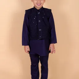 BAESD Boys Regular Sequinned Mandarin Collar Straight Kurta with Pyjama With Jacket-53