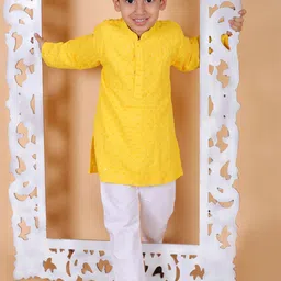 BAESD Boys Embroidered Regular Sequinned Pure Cotton Kurta with Pyjamas image 3