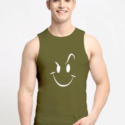 Friskers Men Olive Printed Cotton Innerwear Vests-image-0