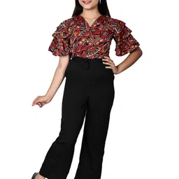 FELLAMO Girls Printed V-Neck Waist Tie-Ups  Basic Jumpsuit-14