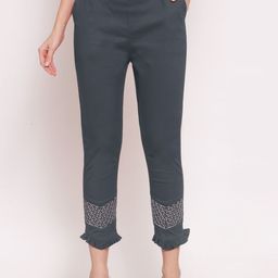 KLOTTHE Women Grey Ethnic Motifs Embroidered Cotton Trousers-picture-3