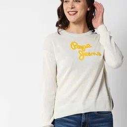 Pepe Jeans Women Grey & Yellow Typography Pullover-image-24