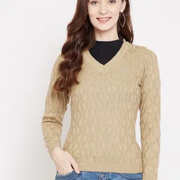 JUMP USA Women Beige Self Designed Acrylic Pullover-image-77
