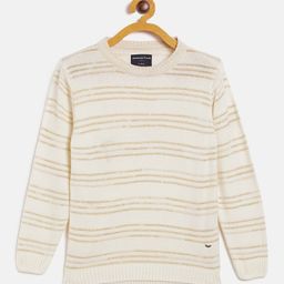 Crimsoune Club Girls Off White & Brown Striped Acrylic Pullover-image-71