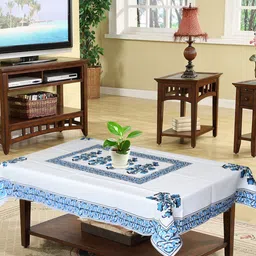 Kuber Industries Blue & White Floral Printed 4-Seater Table Covers-19