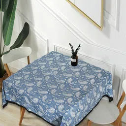 INDHOME LIFE Blue & White Printed Cotton Square 4-Seater Table Cover-15