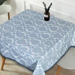INDHOME LIFE Blue & White Printed Cotton Square 4-Seater Table Cover-29