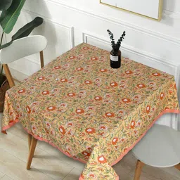 INDHOME LIFE Orange & Peach Coloured Printed Cotton Square 4-Seater Table Cover-49