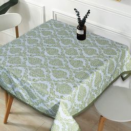 INDHOME LIFE Green & White Printed Cotton Square 4-Seater Table Cover-18