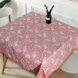 INDHOME LIFE Pink & White Ethnic Motif-Printed Pure-Cotton 4-Seater Table Cover-image-54