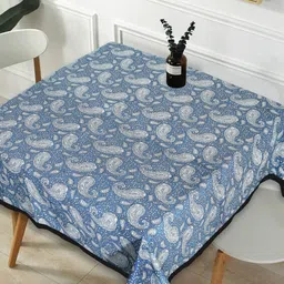 INDHOME LIFE Blue & White Ethnic Motifs Printed Pure-Cotton 4-Seater Table Cover-picture-48