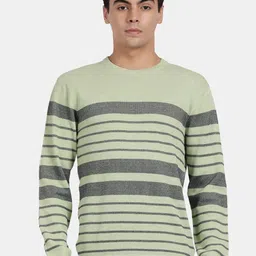 t-base Men Round Neck Striped Cotton Pullover-image-11