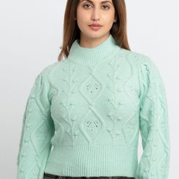 Status Quo Women Blue Cable Knit Pullover-image-5