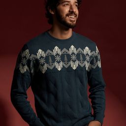 Andamen Printed Cotton Christmas Pullover Sweater-image-36