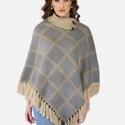 JoE Hazel Women Beige & Grey Checked Poncho-54