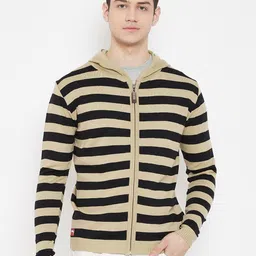 JUMP USA Men Beige & Brown Striped Hood Front-Open with Zip Detail-picture-18