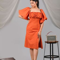 KAORI BY SHREYA AGARWAL Square Neck Bell Sleeve Cotton Sheath Dress-image-21