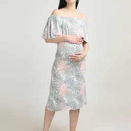 The Mom Store Floral Print Off-Shoulder Flared Sleeve Sheath Midi Dress-image-14