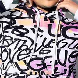 BEYOUND SIZE - THE DRY STATE Women Plus Size White Printed Hooded Fleece Sweatshirt image 2