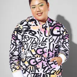 BEYOUND SIZE - THE DRY STATE Women Plus Size White Printed Hooded Fleece Sweatshirt image 5