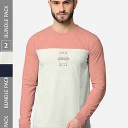 BULLMER Men Pack Of 2 Pink & Navy Blue Front & Back Printed Hooded Sweatshirts-image-58